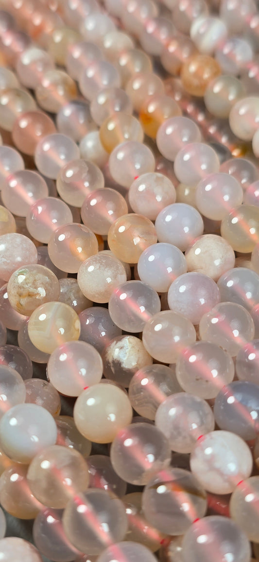 Flower Agate Beads - Round