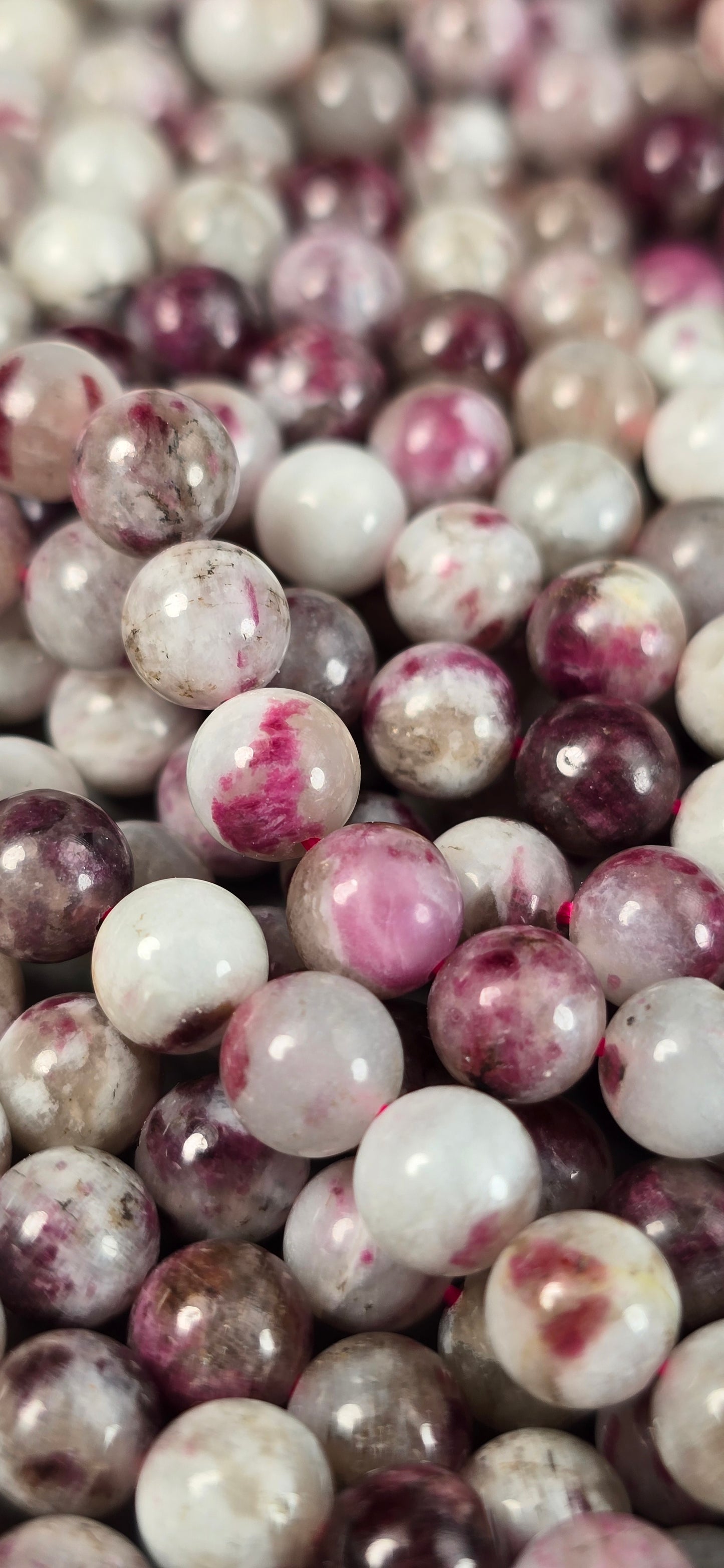 Pink Tourmaline in Quartz Beads - Round