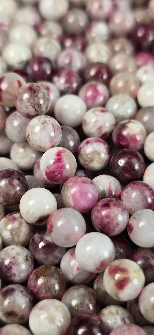 Pink Tourmaline in Quartz Beads - Round