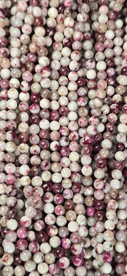 Pink Tourmaline in Quartz Beads - Round