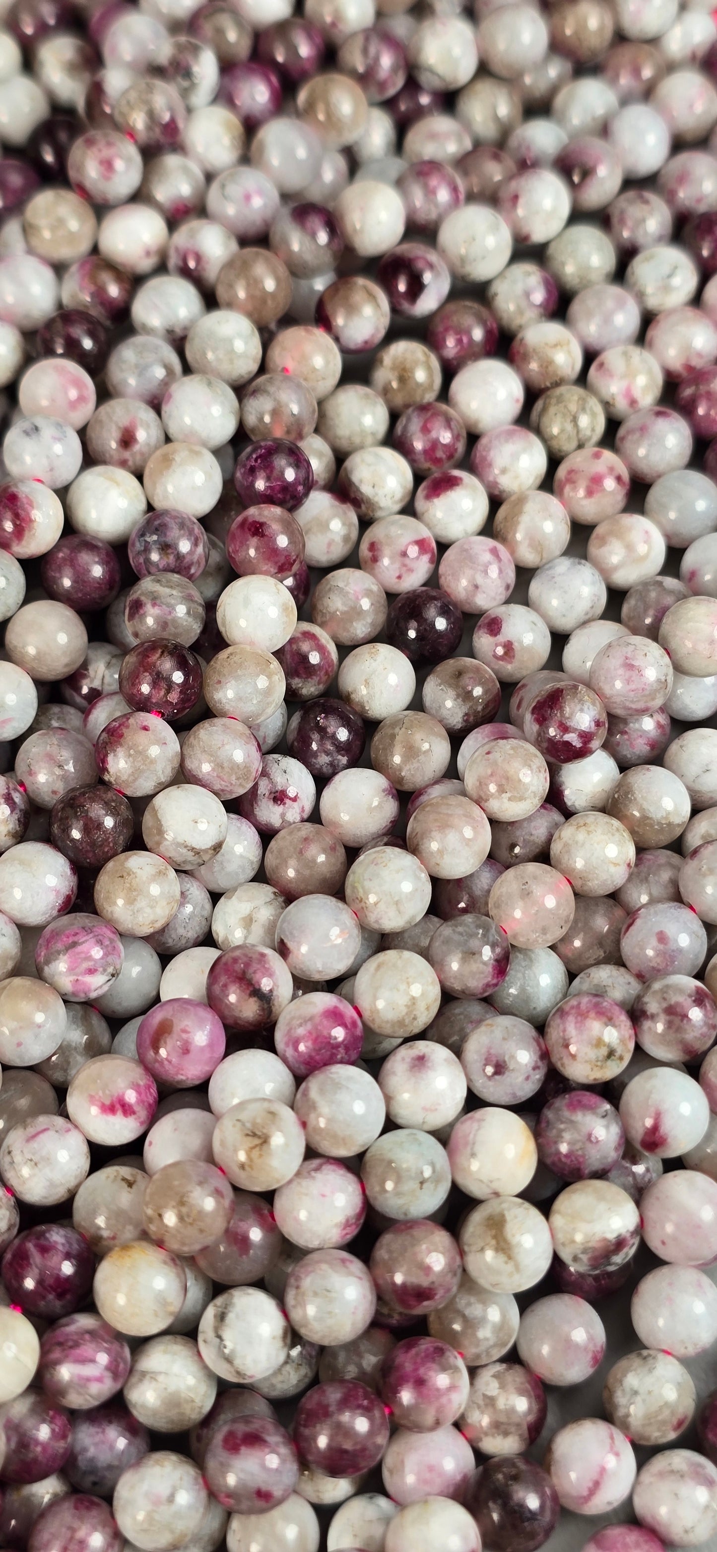 Pink Tourmaline in Quartz Beads - Round