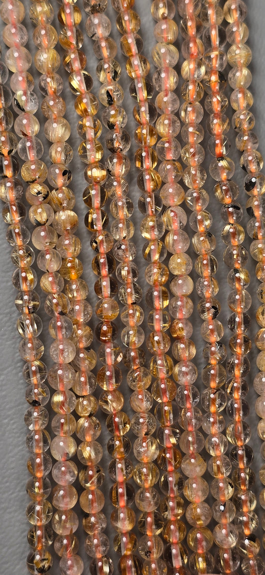 Rutilated Quartz with Hematite Beads - Round