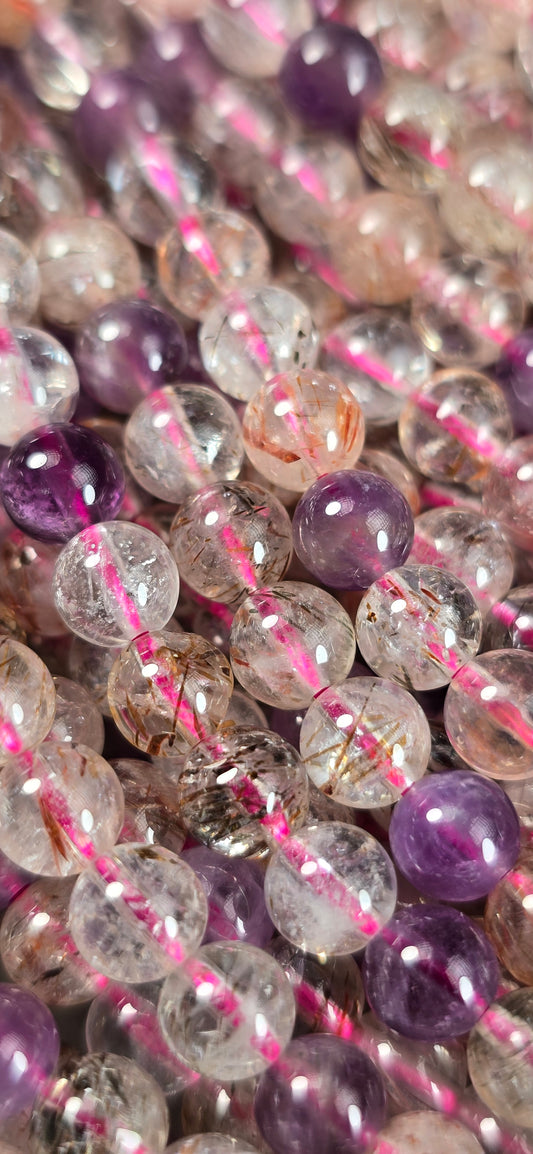 Rutile / Hematite / Amethyst Beads - Round