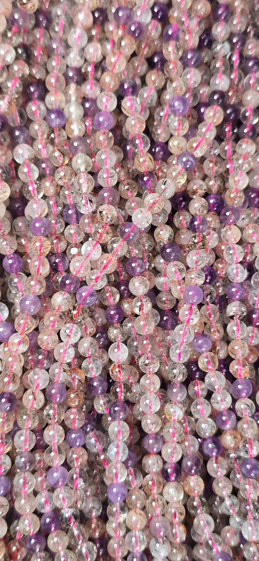 Rutile / Hematite / Amethyst Beads - Round