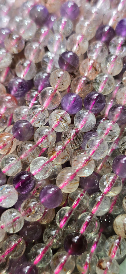 Rutile / Hematite / Amethyst Beads - Round