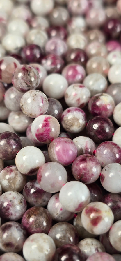 Pink Tourmaline in Quartz Beads - Round