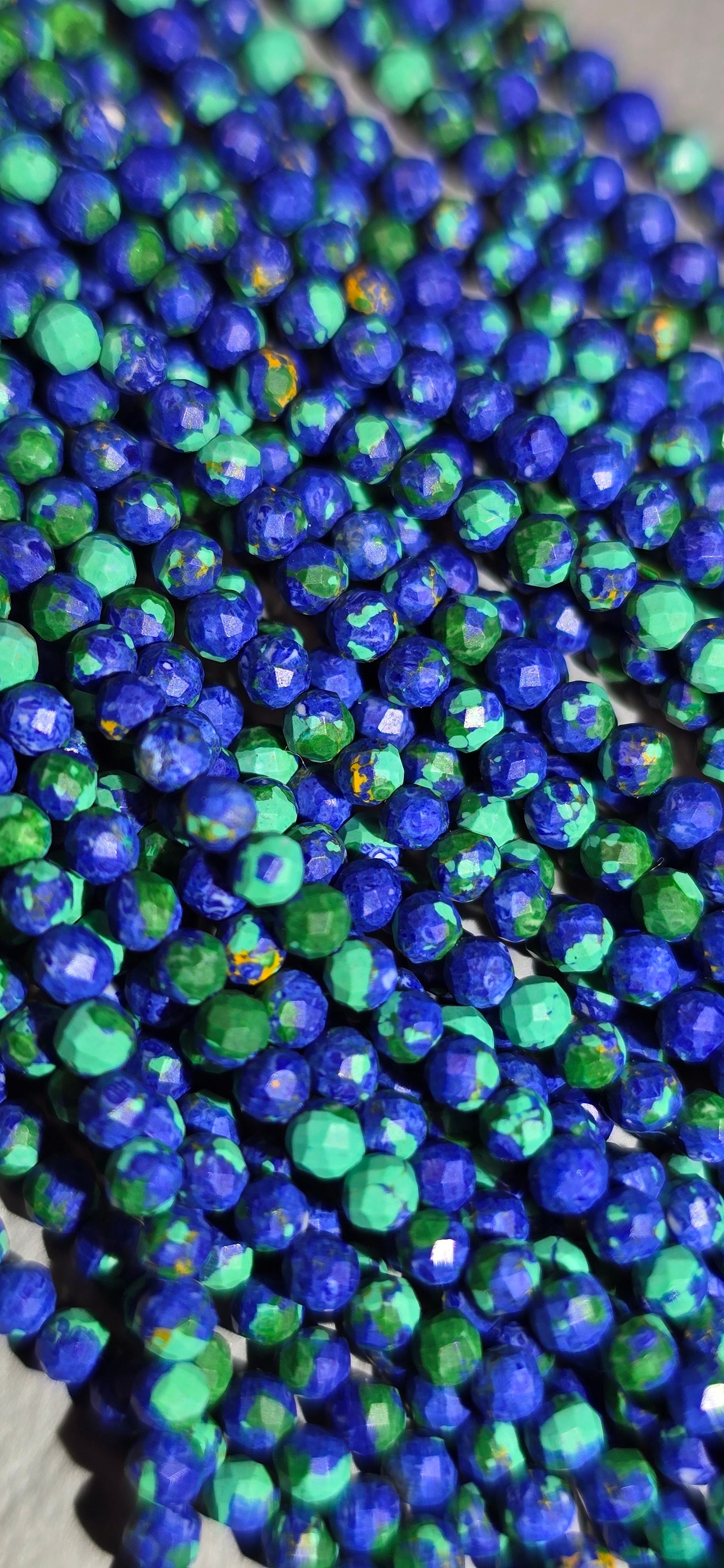 Blue Bird Azurite with Malachite Beads - Facet