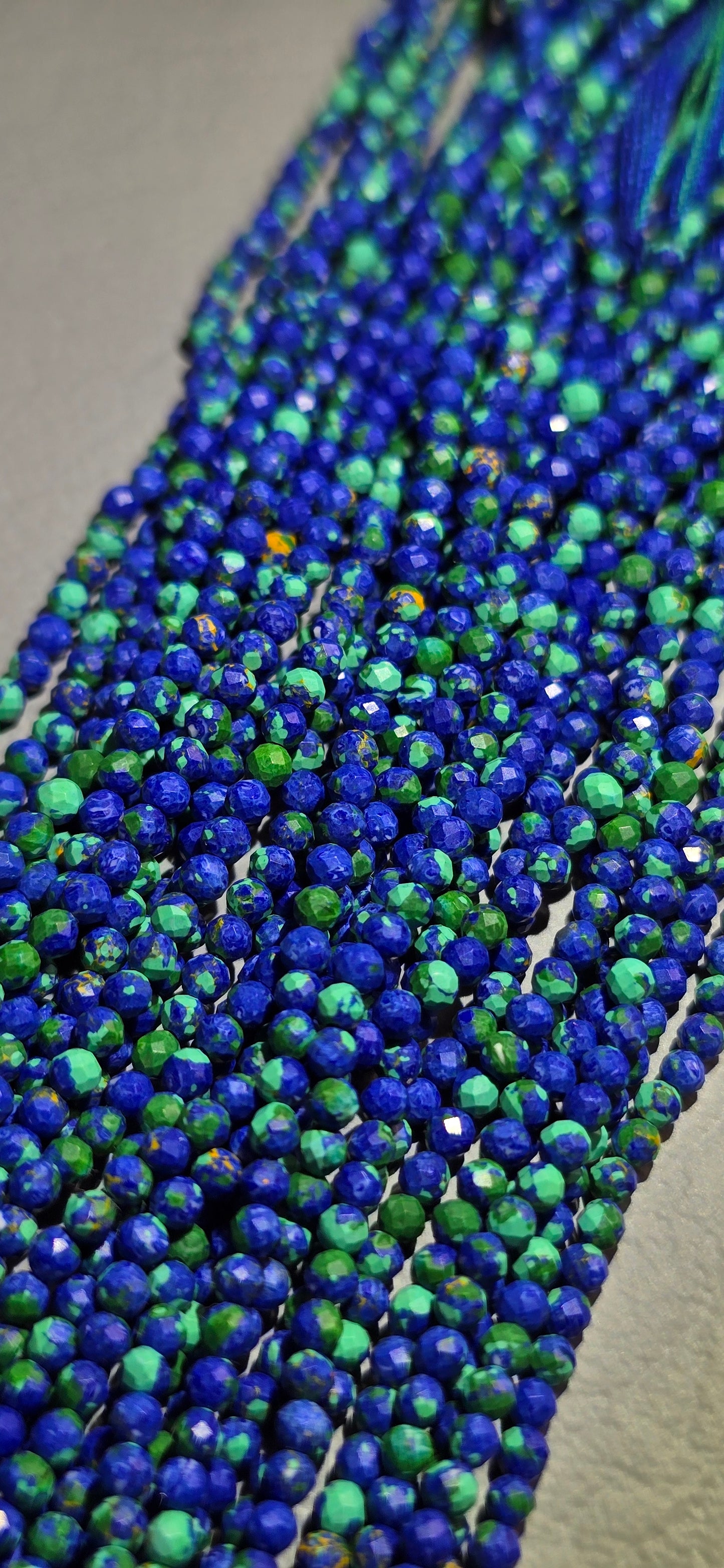 Blue Bird Azurite with Malachite Beads - Facet