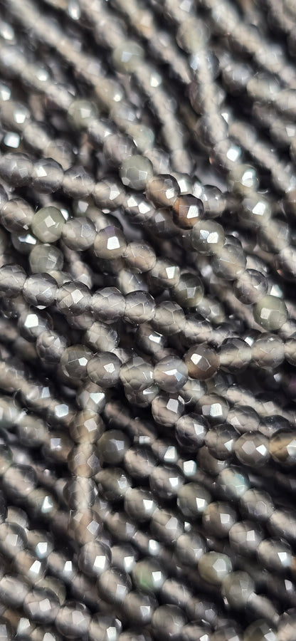 Silver Sheen Obsidian Beads - Facet