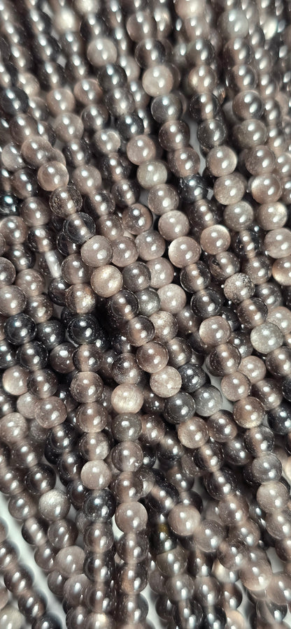 Silver Sheen Obsidian Beads - Round