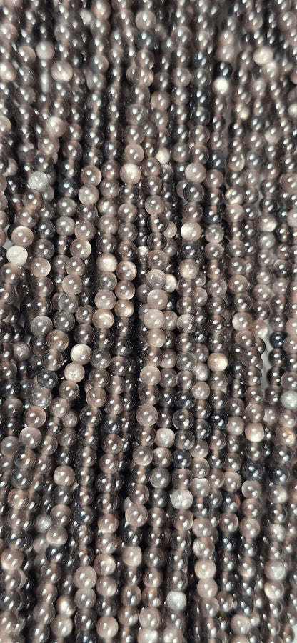 Silver Sheen Obsidian Beads - Round
