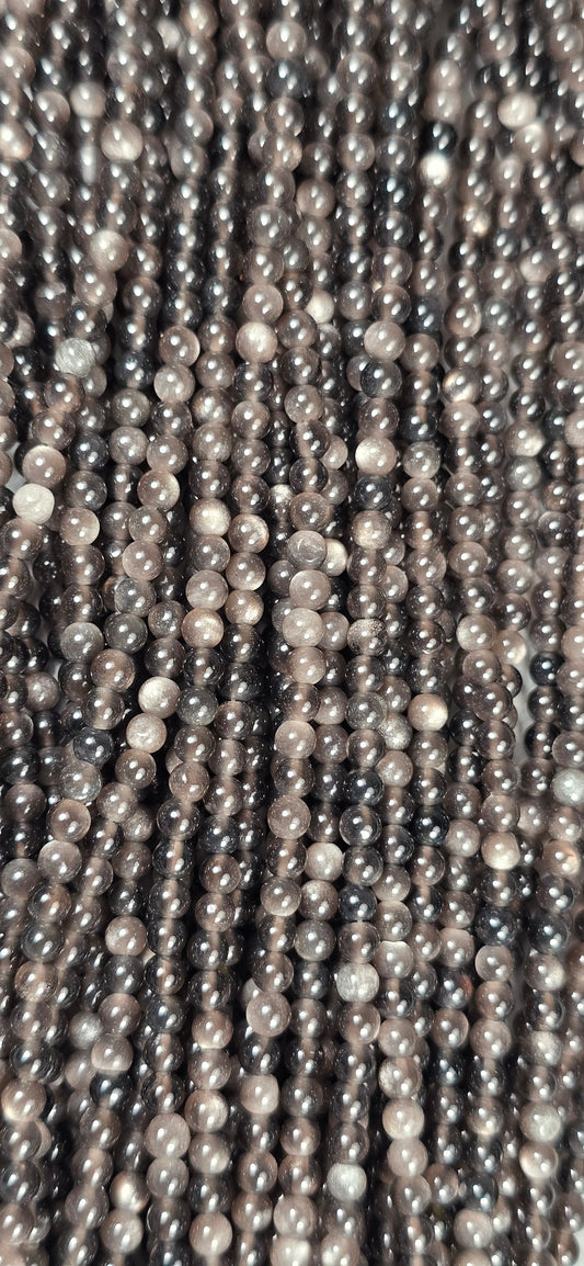 Silver Sheen Obsidian Beads - Round