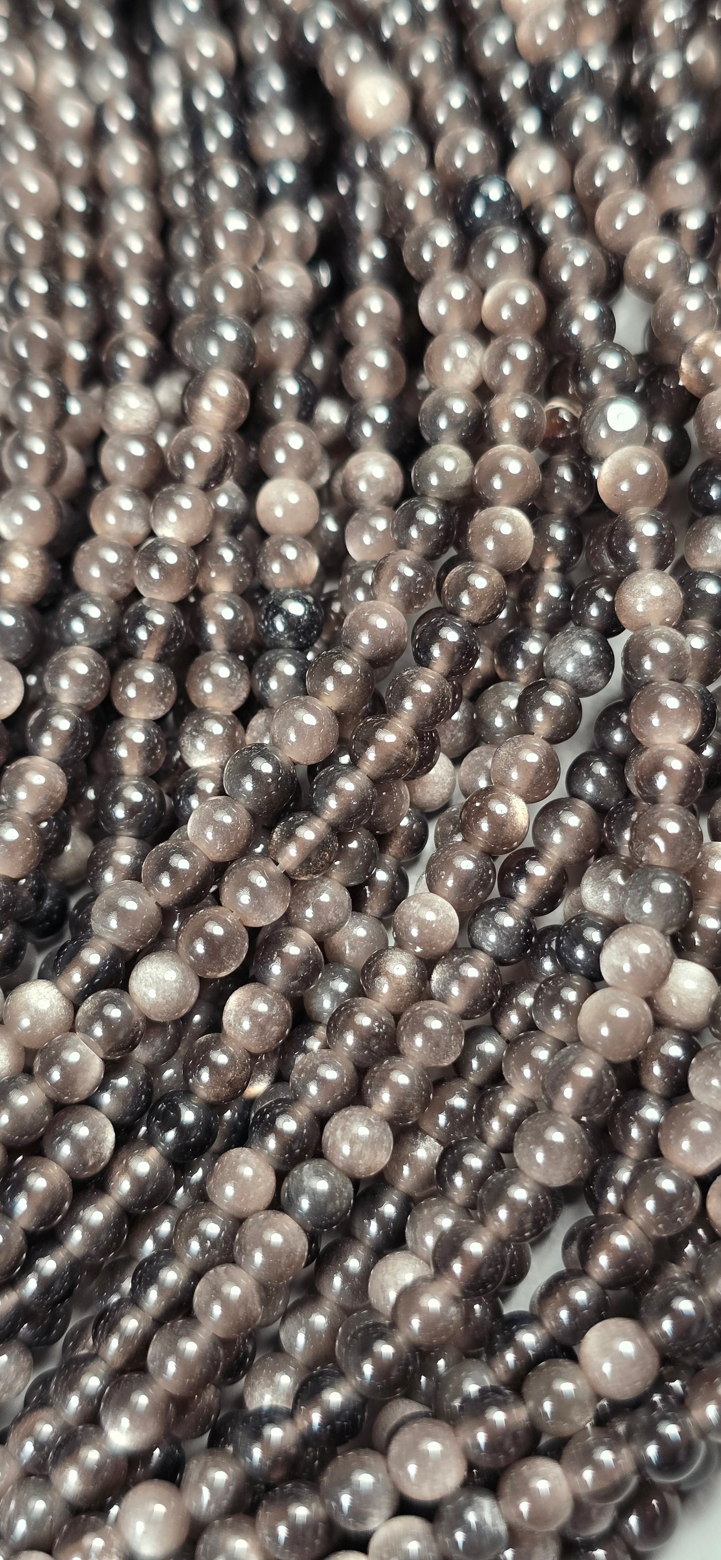 Silver Sheen Obsidian Beads - Round