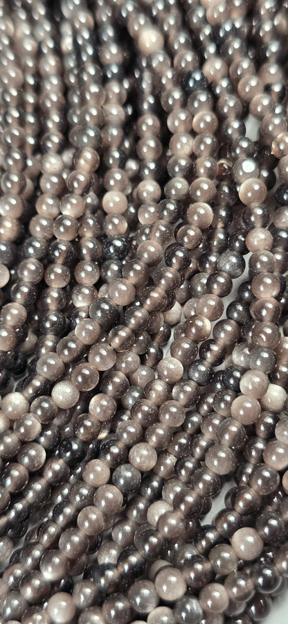 Silver Sheen Obsidian Beads - Round