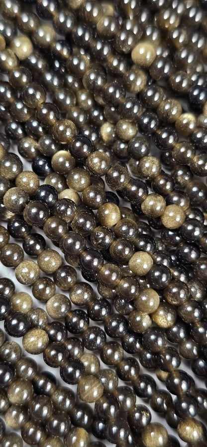 Gold Sheen Obsidian Beads - Round