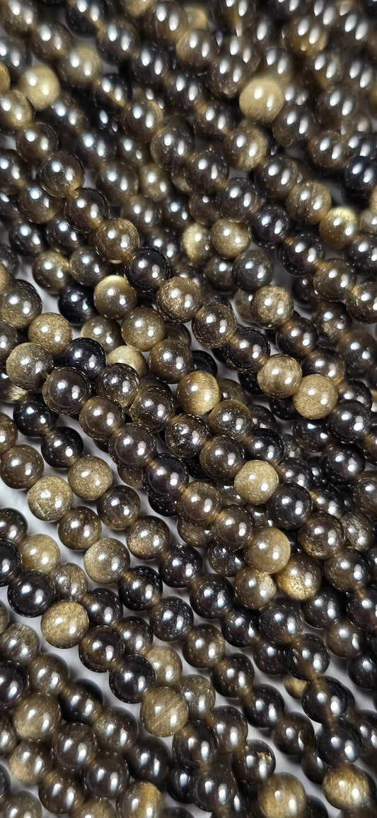 Gold Sheen Obsidian Beads - Round